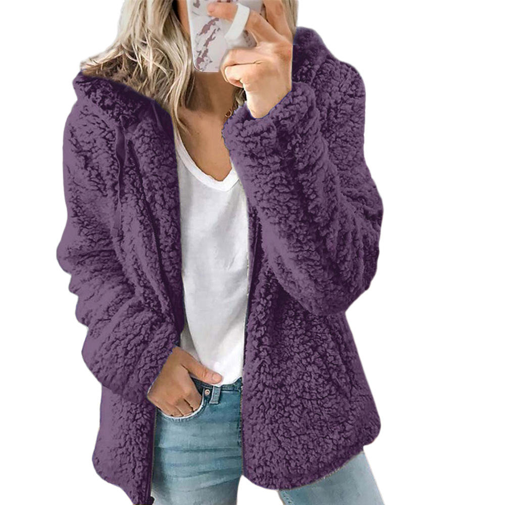 Dames Teddy Fleece Jas Met Capuchon En Lange Mouwen