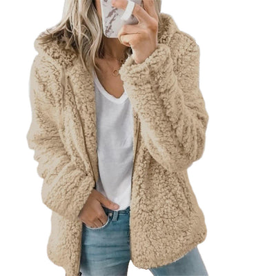 Dames Teddy Fleece Jas Met Capuchon En Lange Mouwen