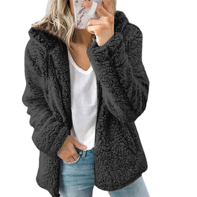 Dames Teddy Fleece Jas Met Capuchon En Lange Mouwen