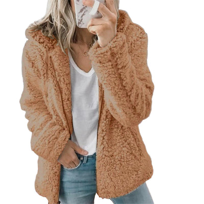 Dames Teddy Fleece Jas Met Capuchon En Lange Mouwen