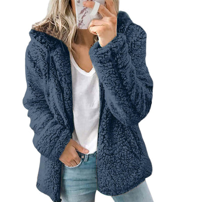 Dames Teddy Fleece Jas Met Capuchon En Lange Mouwen