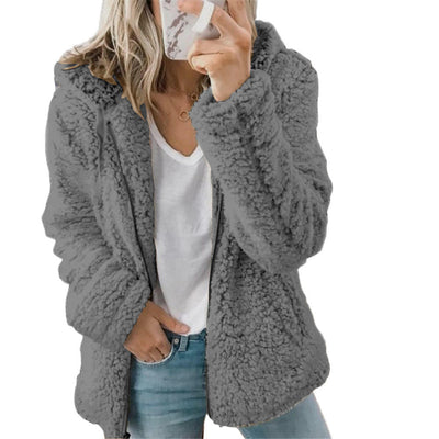 Dames Teddy Fleece Jas Met Capuchon En Lange Mouwen
