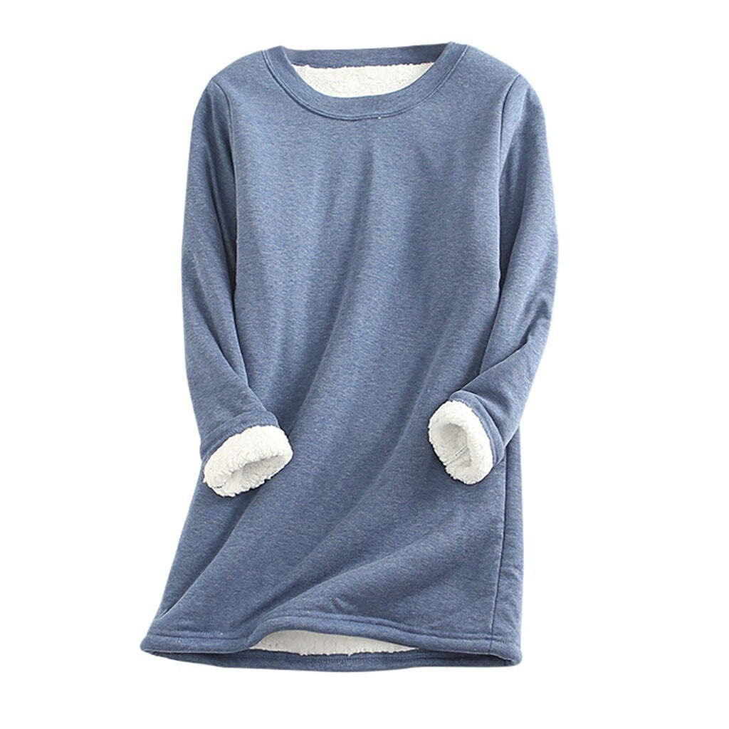 Dames Warme Fleece Trui Met Lange Mouwen En Ronde Hals