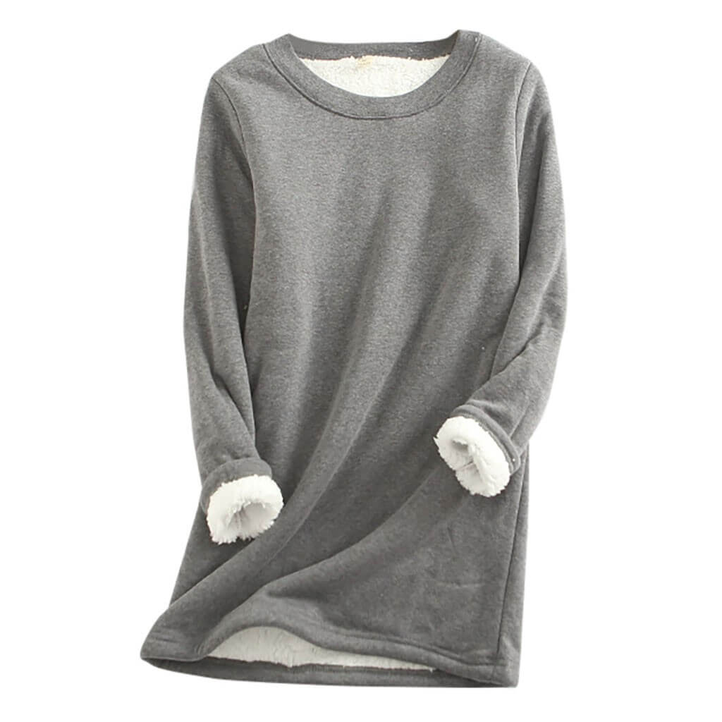 Dames Warme Fleece Trui Met Lange Mouwen En Ronde Hals