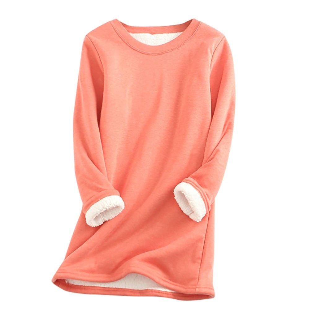 Dames Warme Fleece Trui Met Lange Mouwen En Ronde Hals