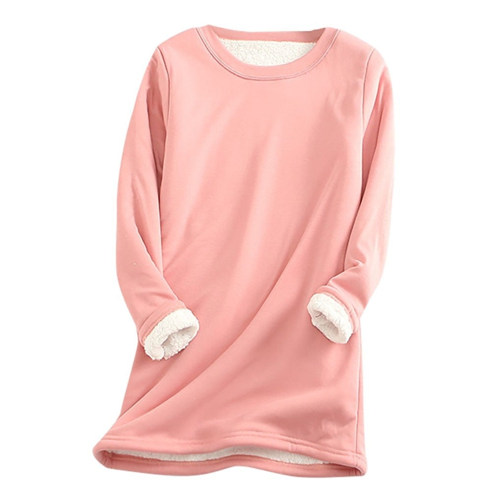 Dames Warme Fleece Trui Met Lange Mouwen En Ronde Hals