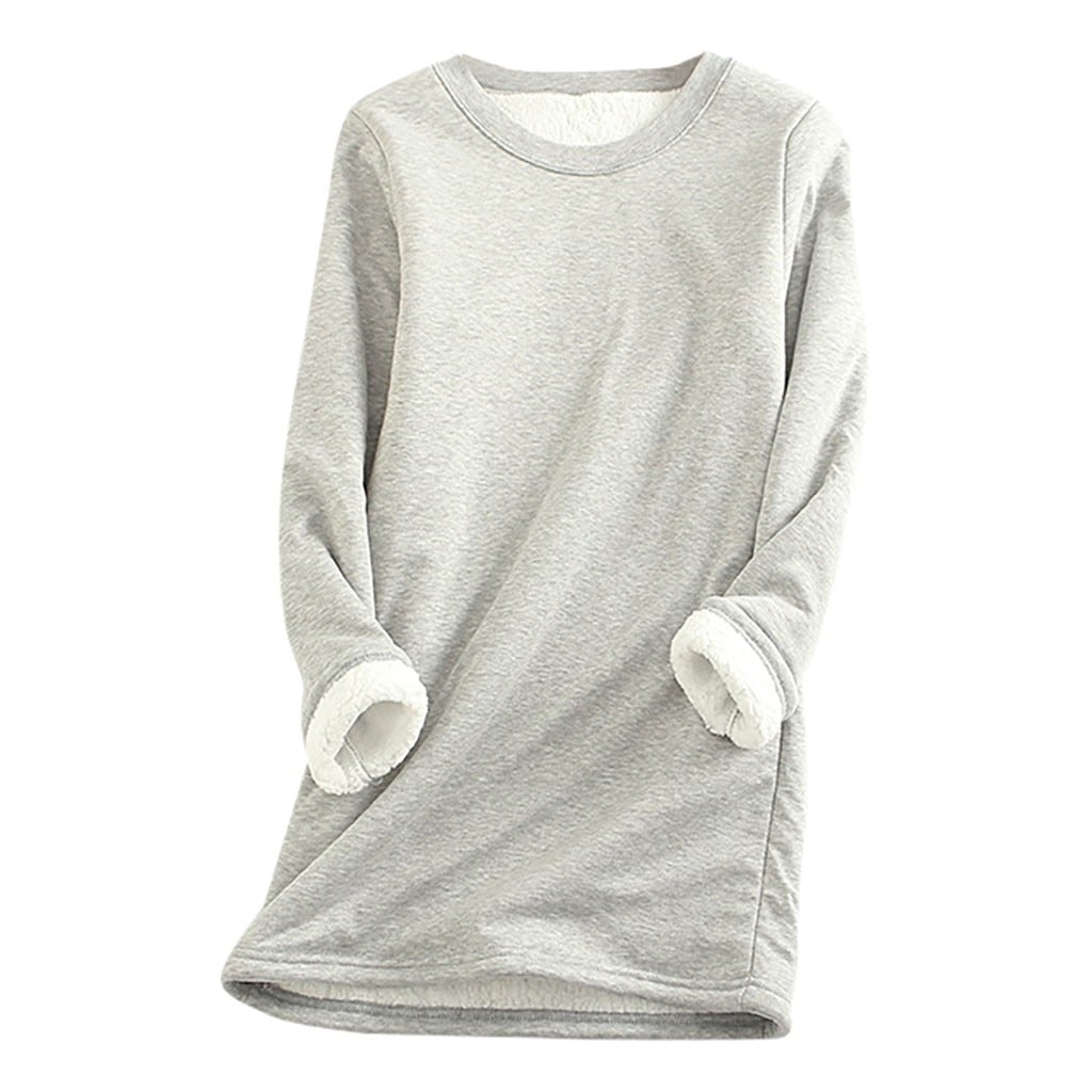 Dames Warme Fleece Trui Met Lange Mouwen En Ronde Hals