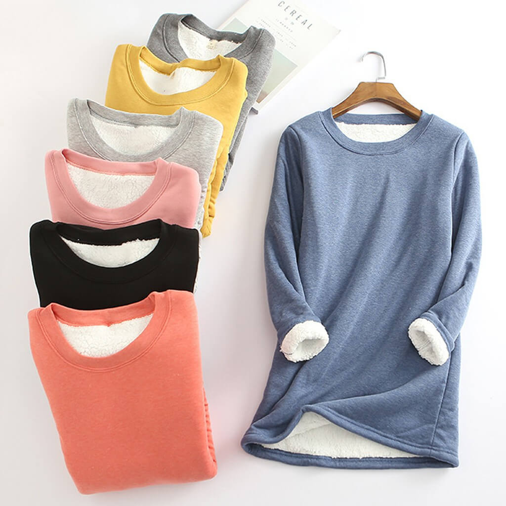Dames Warme Fleece Trui Met Lange Mouwen En Ronde Hals