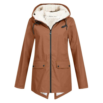 Dames Waterdichte Jas Met Capuchon En Fleece Voering