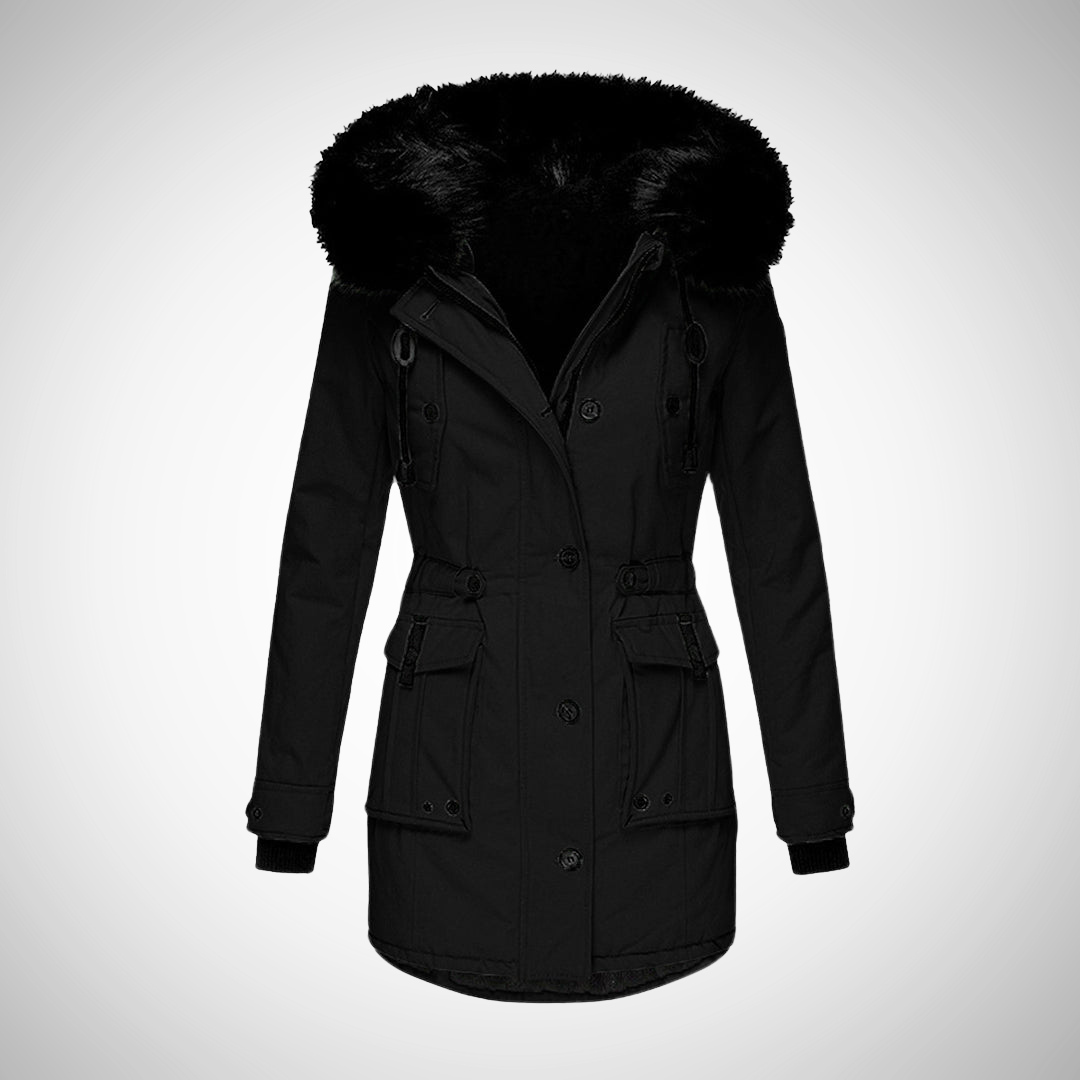 Dames Waterdichte Gewatteerde Winterjas Met Capuchon En Bontrand