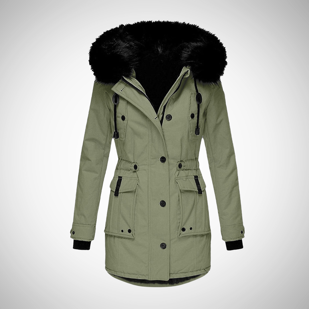 Dames Waterdichte Gewatteerde Winterjas Met Capuchon En Bontrand
