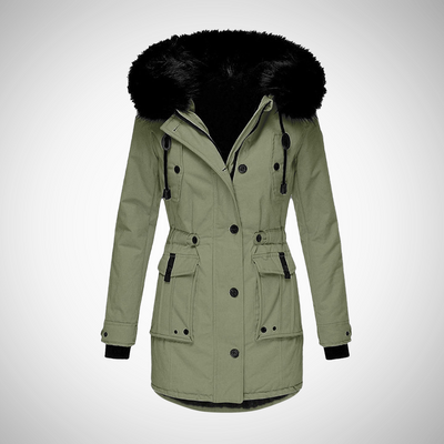 Dames Waterdichte Gewatteerde Winterjas Met Capuchon En Bontrand