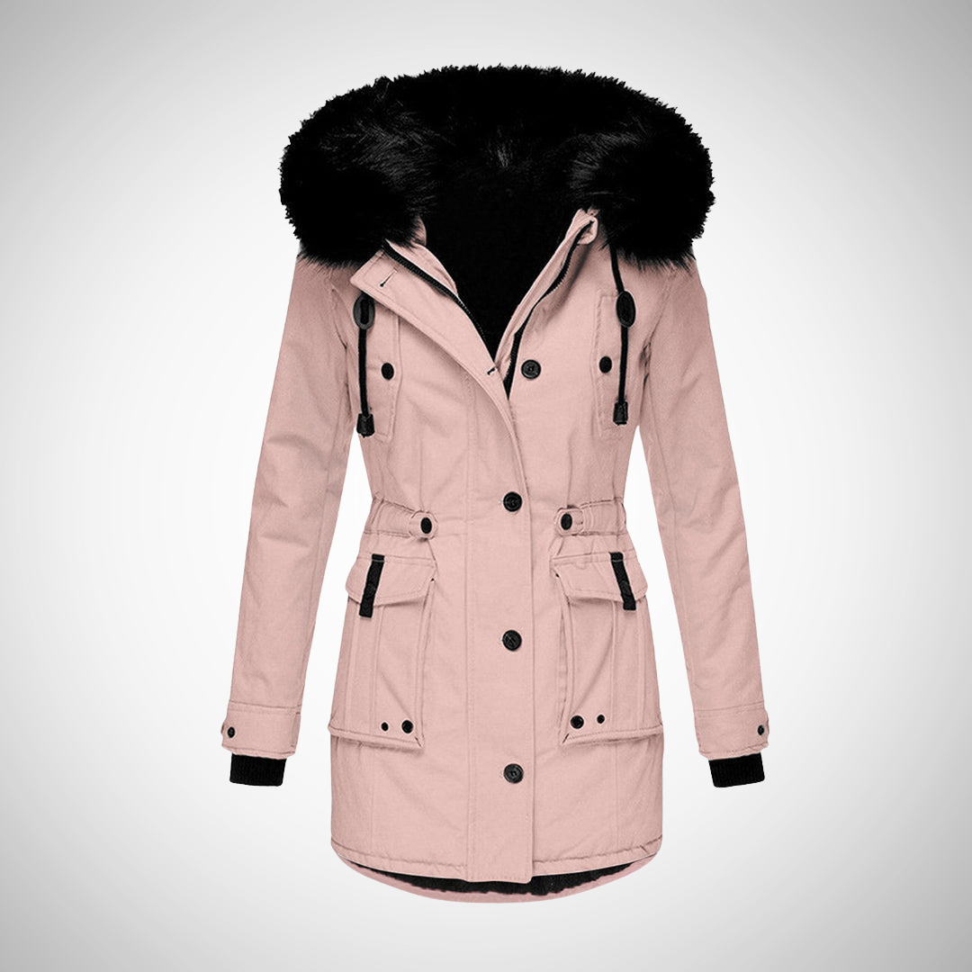 Dames Waterdichte Gewatteerde Winterjas Met Capuchon En Bontrand