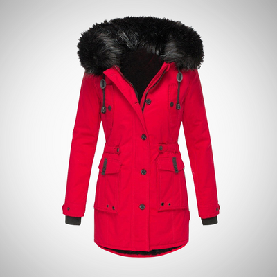 Dames Waterdichte Gewatteerde Winterjas Met Capuchon En Bontrand