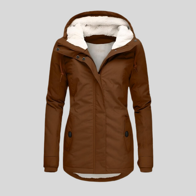 Dames Waterdichte Lange Winterjas Met Capuchon En Fleecevoering