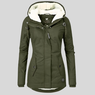 Dames Waterdichte Lange Winterjas Met Capuchon En Fleecevoering