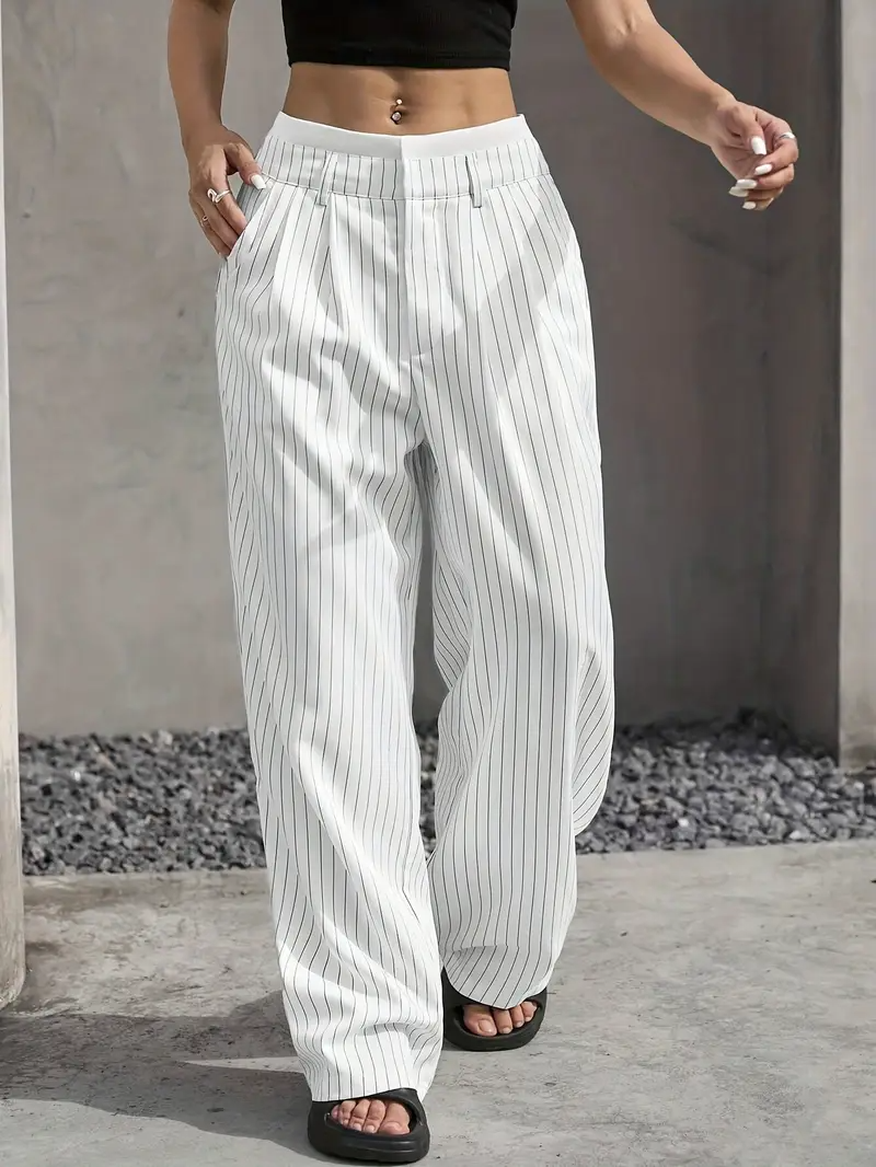 Dames Wijde Gestreepte Broek Met Hoge Taille