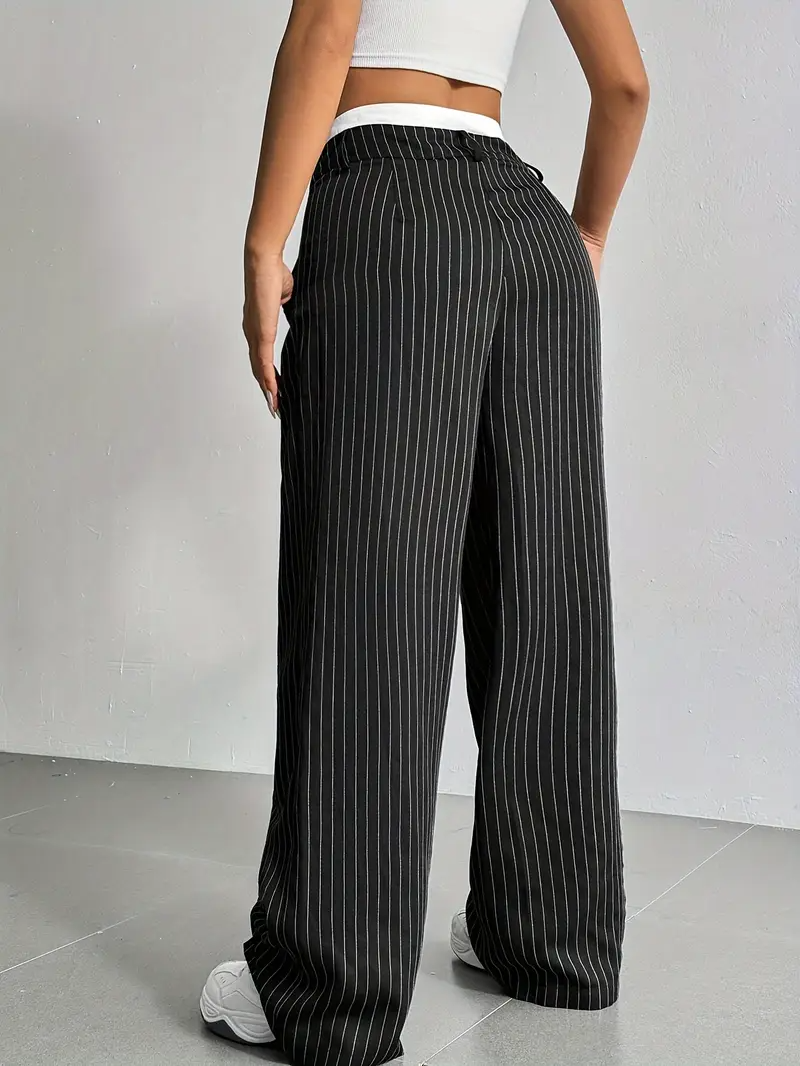 Dames Wijde Gestreepte Broek Met Hoge Taille