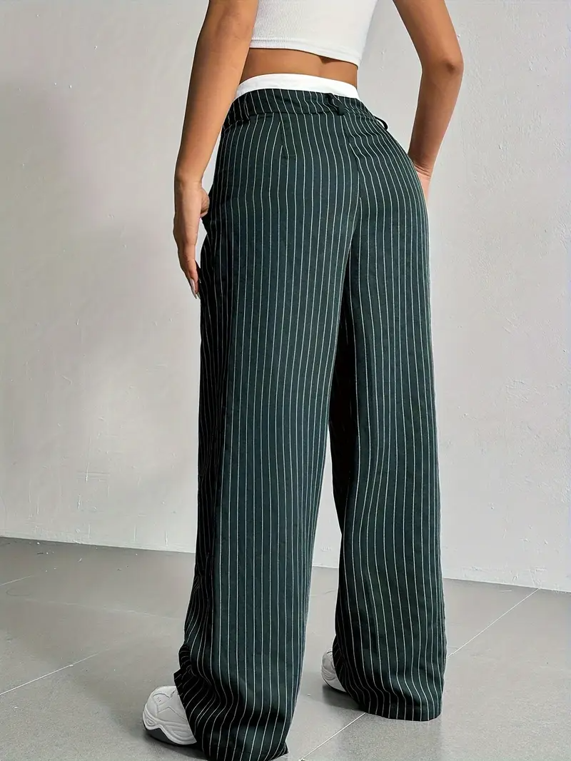 Dames Wijde Gestreepte Broek Met Hoge Taille