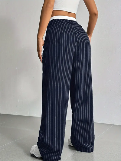 Dames Wijde Gestreepte Broek Met Hoge Taille