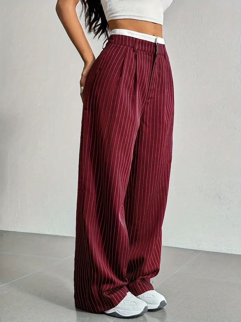 Dames Wijde Gestreepte Broek Met Hoge Taille
