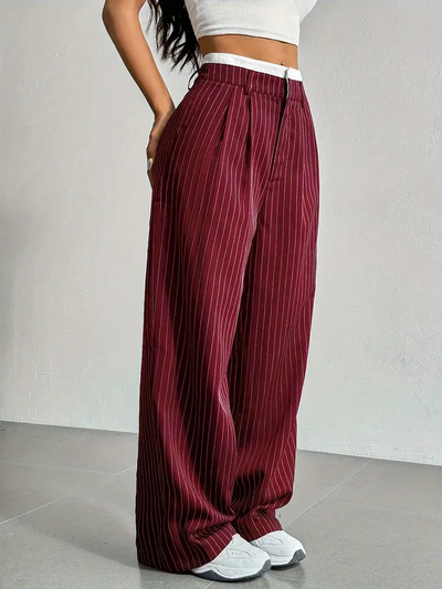 Dames Wijde Gestreepte Broek Met Hoge Taille