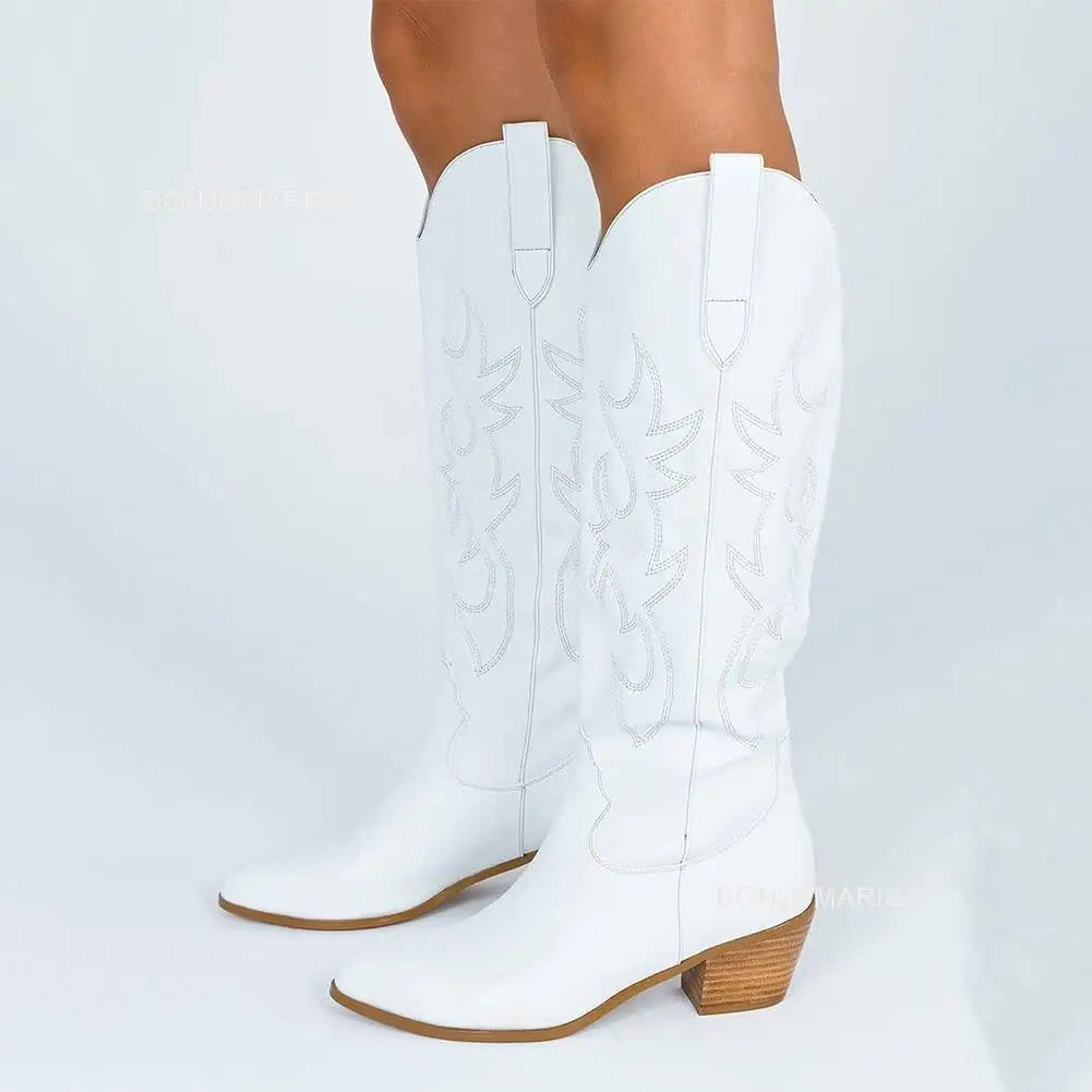 Dames Hoge Westernlaarzen Met Spitse Neus En Blokhak
