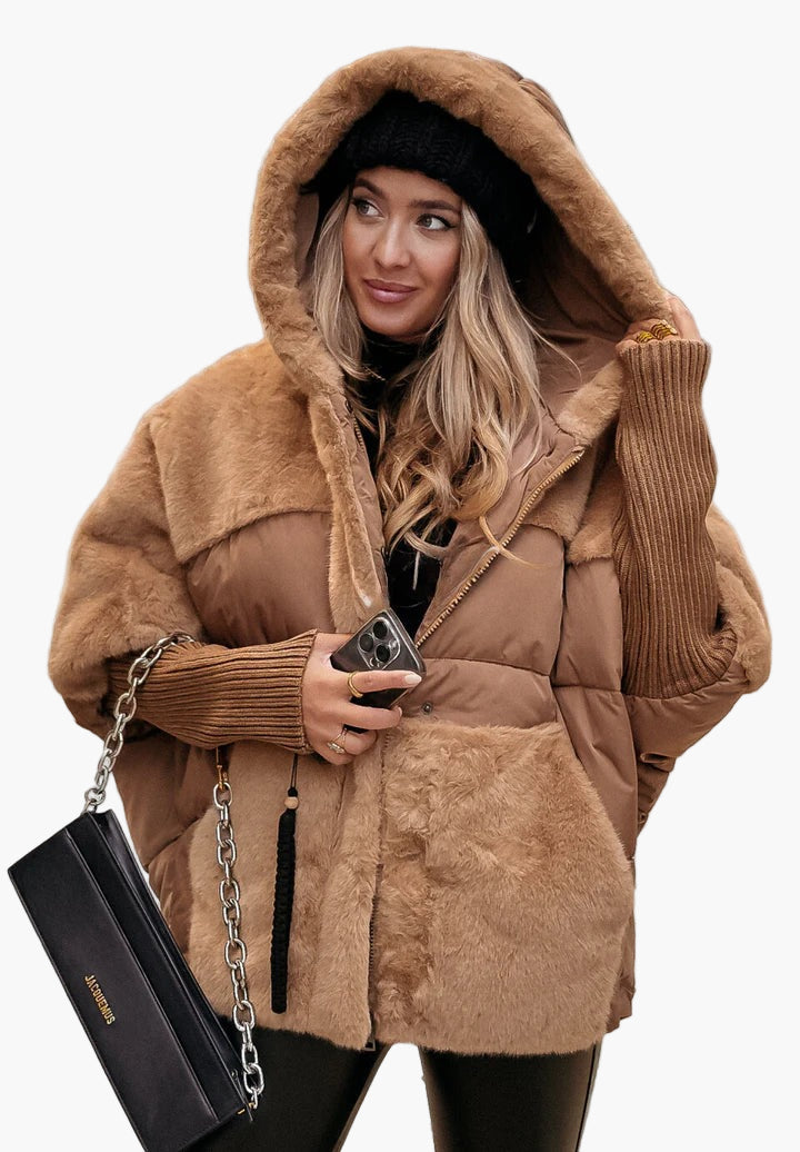 Dames Winterjas Met Capuchon En Teddy Gewatteerd Design