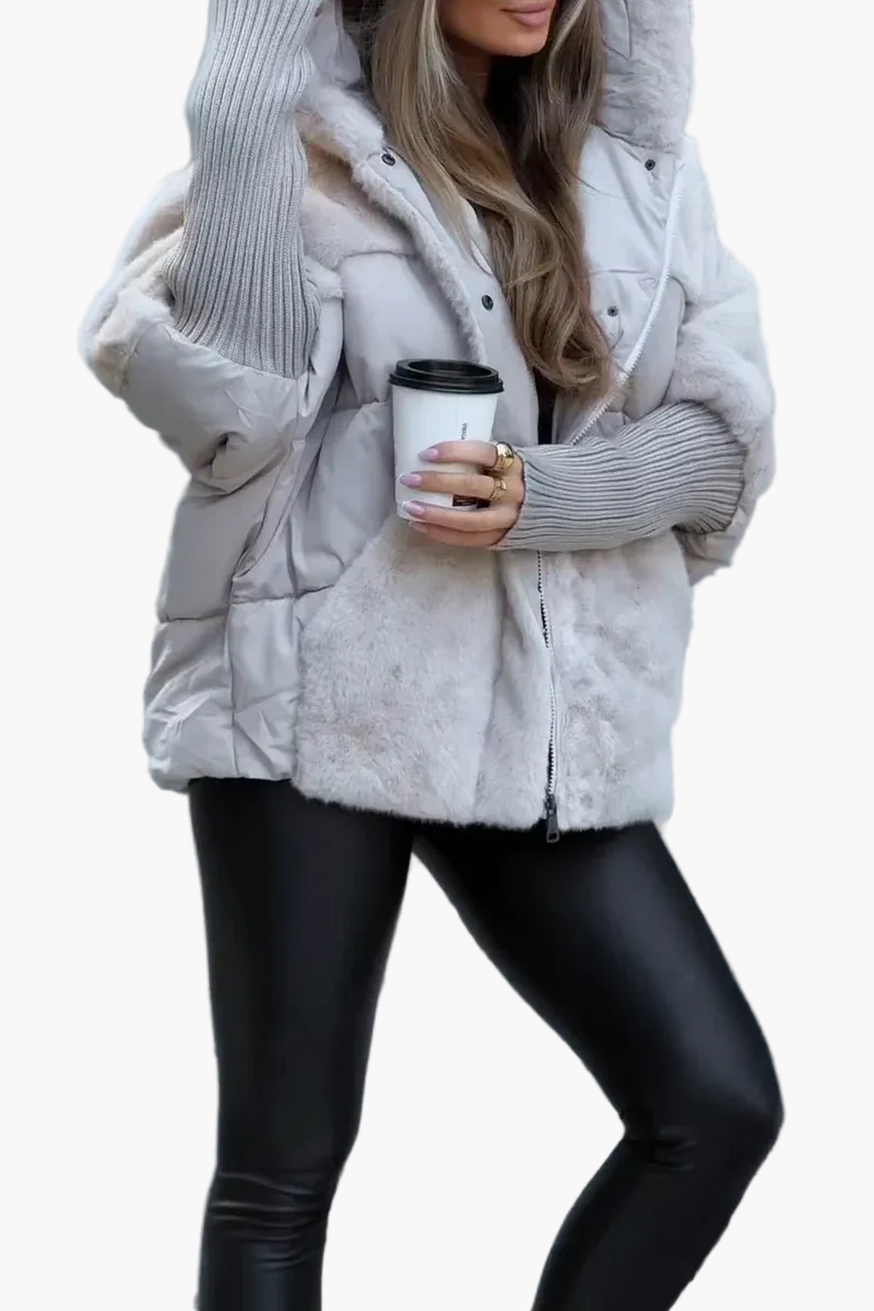 Dames Winterjas Met Capuchon En Teddy Gewatteerd Design