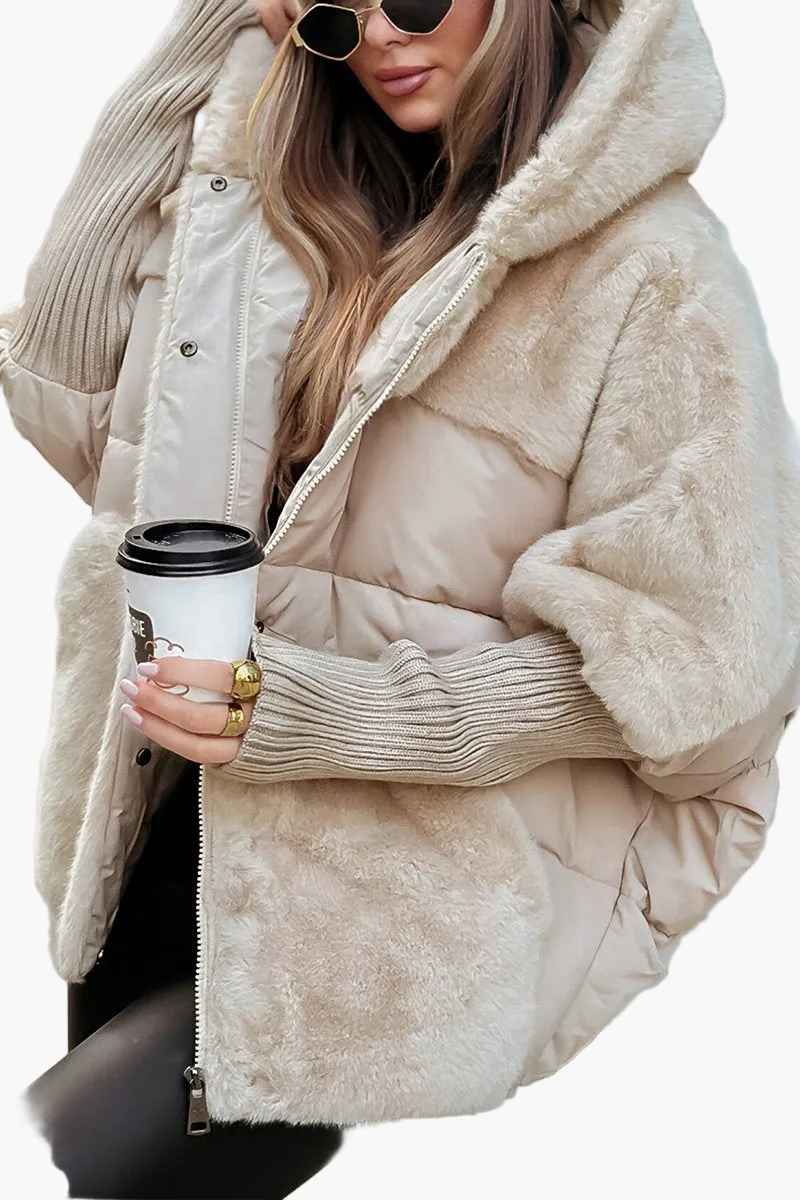 Dames Winterjas Met Capuchon En Teddy Gewatteerd Design