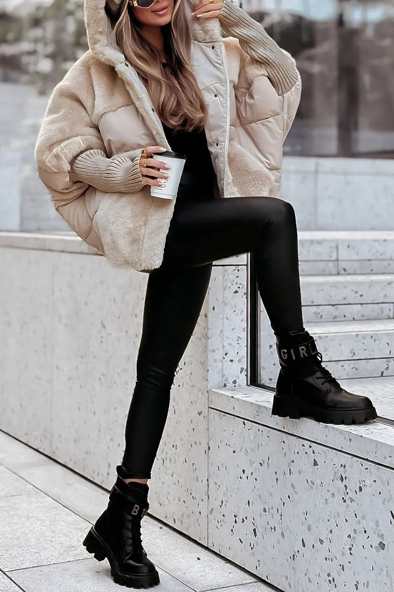 Dames Winterjas Met Capuchon En Teddy Gewatteerd Design