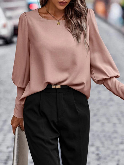 Dames Effen Blouse Met Lange Mouwen En Ronde Hals