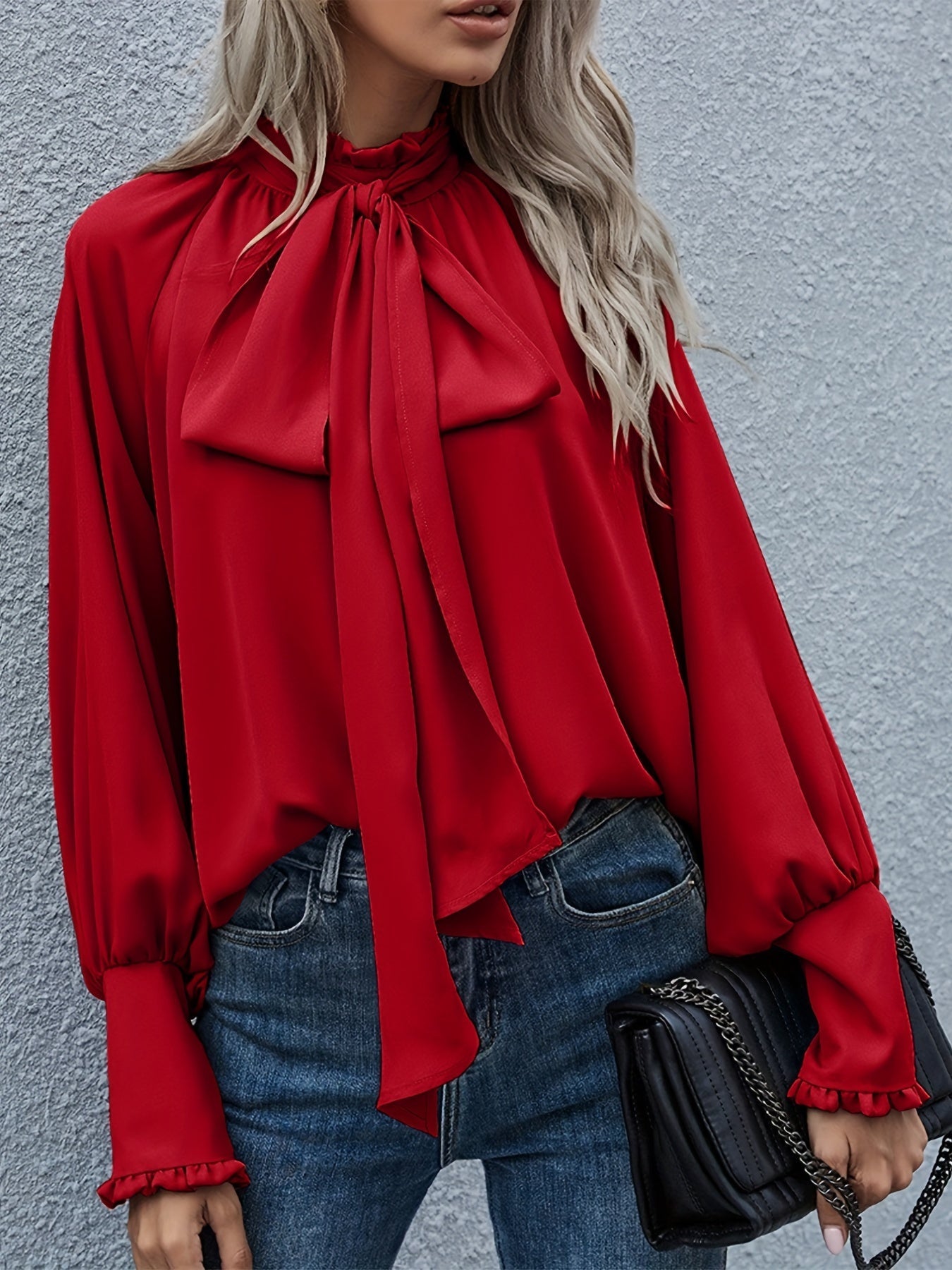 Dames Blouse Feestelijk Met Lange Mouwen En Strikdetail