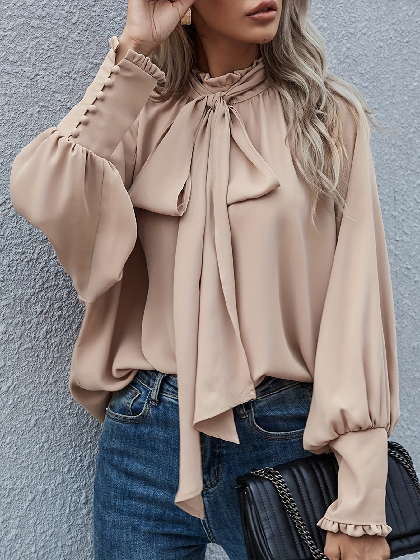 Dames Blouse Feestelijk Met Lange Mouwen En Strikdetail