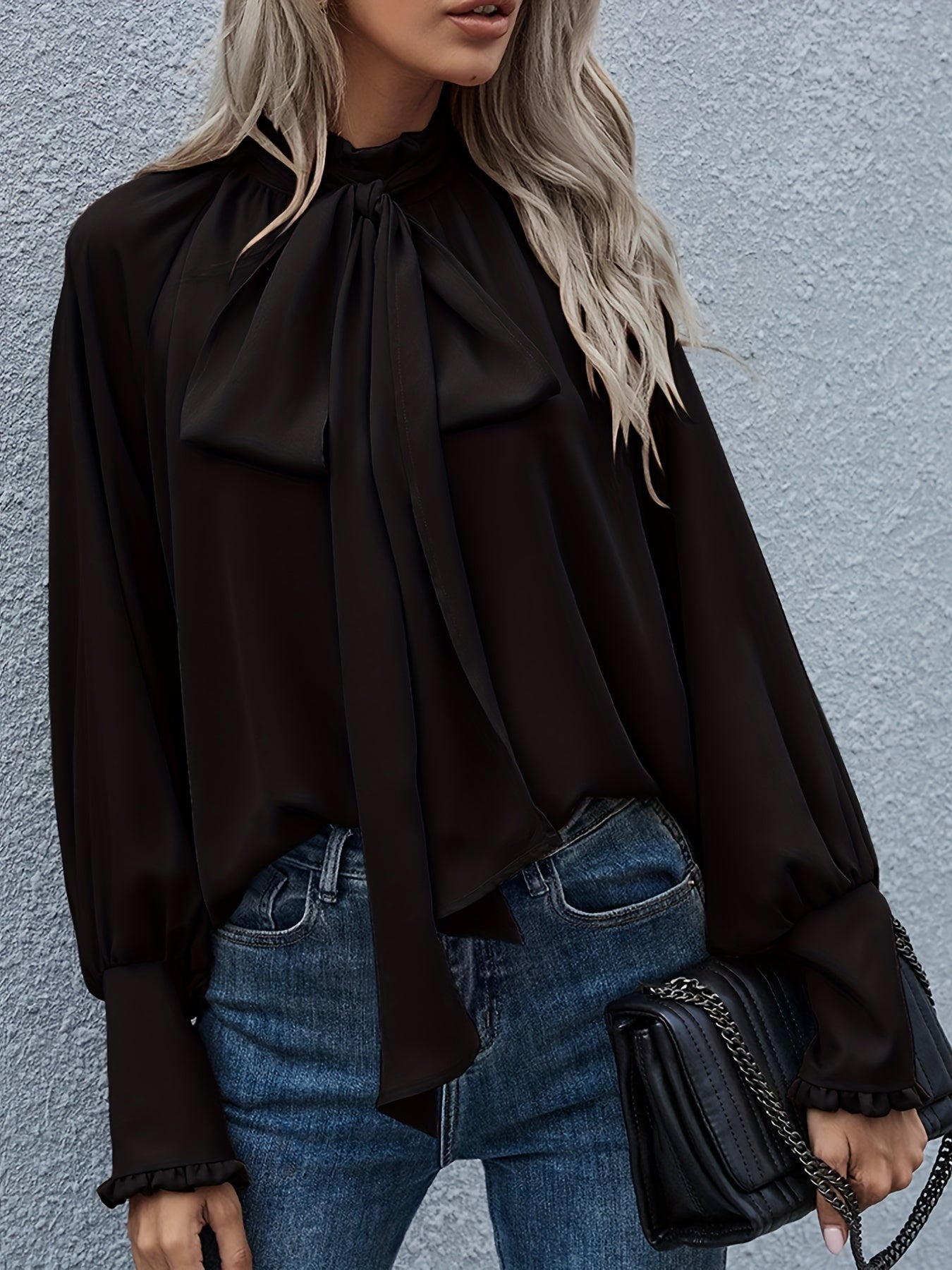 Dames Blouse Feestelijk Met Lange Mouwen En Strikdetail