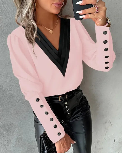 Dames Blouse Met Lange Mouwen En V-hals