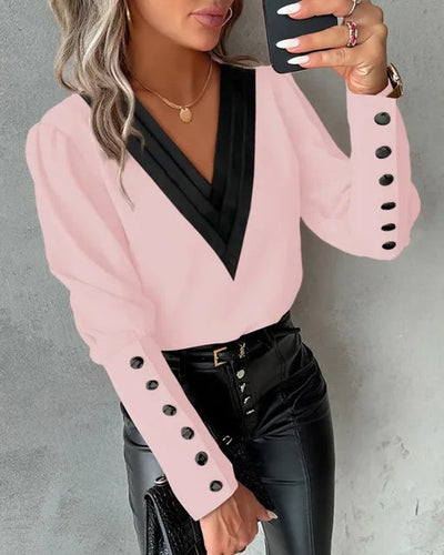 Dames Blouse Met Lange Mouwen En V-hals