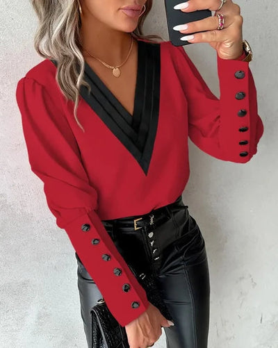 Dames Blouse Met Lange Mouwen En V-hals