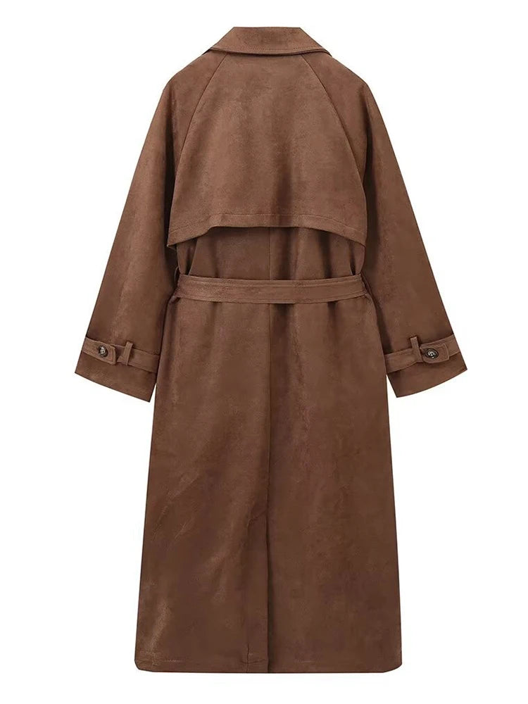 Dames Elegante Lange Trenchcoat Met Riem