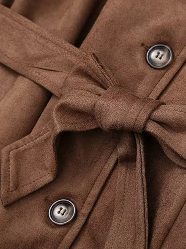 Dames Elegante Lange Trenchcoat Met Riem