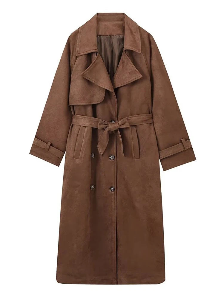 Dames Elegante Lange Trenchcoat Met Riem