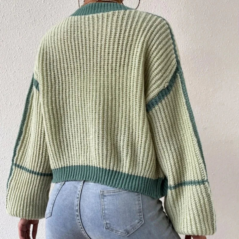 Dames Gebreide Vest Met Kleur En Lange Mouwen