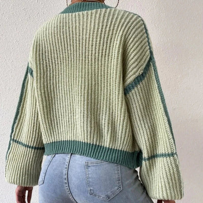 Dames Gebreide Vest Met Kleur En Lange Mouwen