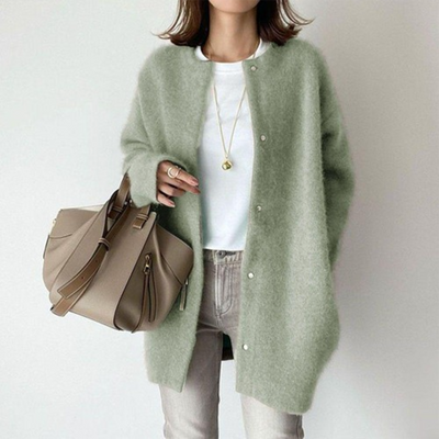 Dames Zachte Gebreide Cardigan Met Lange Mouwen En Knopen