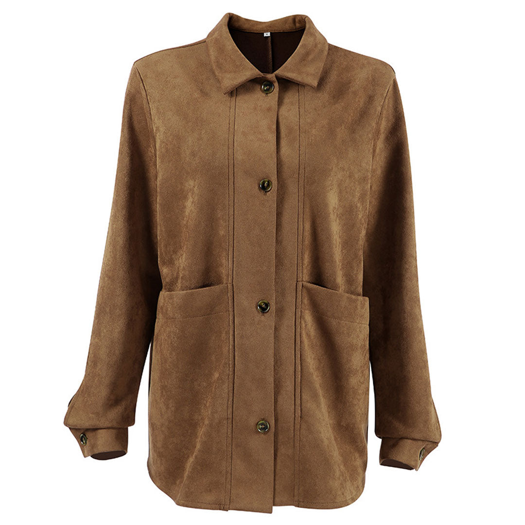 Dames Suède Look Jasje Met Knoopsluiting