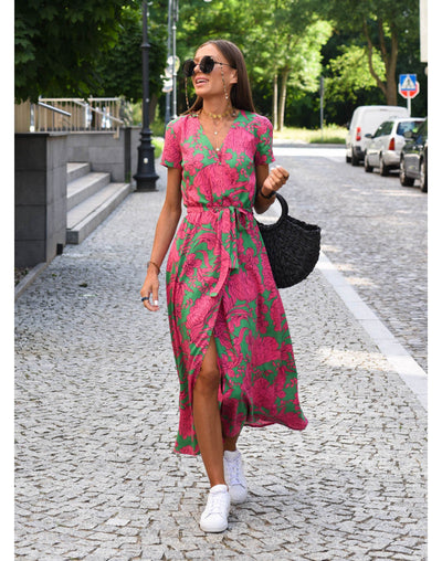 Dames Zomer Maxi Jurk Met Bloemenprint En V-Hals