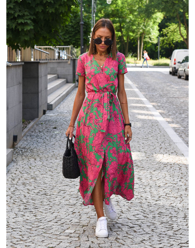 Dames Zomer Maxi Jurk Met Bloemenprint En V-Hals