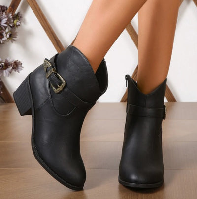 Dames Enkellaarzen Met Gesp En Blokhak