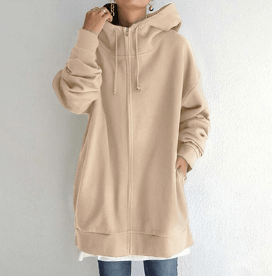 Dames Lange Hoodie Met Rits En Capuchon