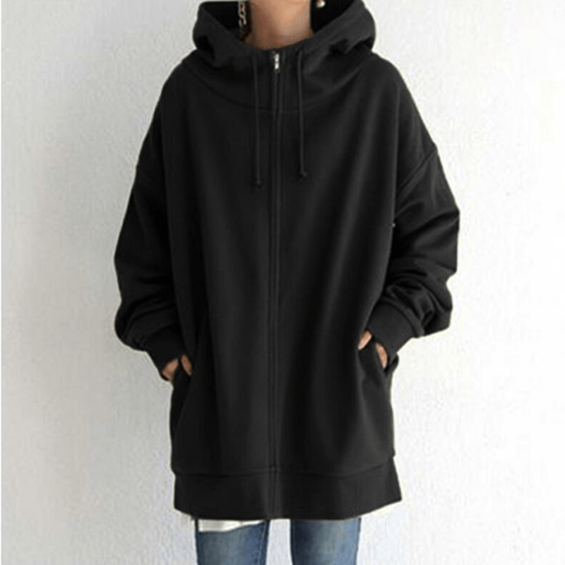 Dames Lange Hoodie Met Rits En Capuchon